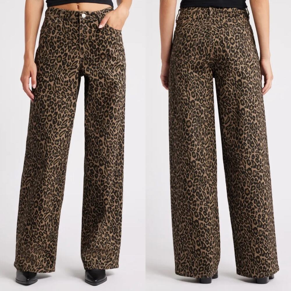 PTCL Leaopard Print Baggy Soft Stretch Wide Leg Statement Comfort Jeans (Sz 27)